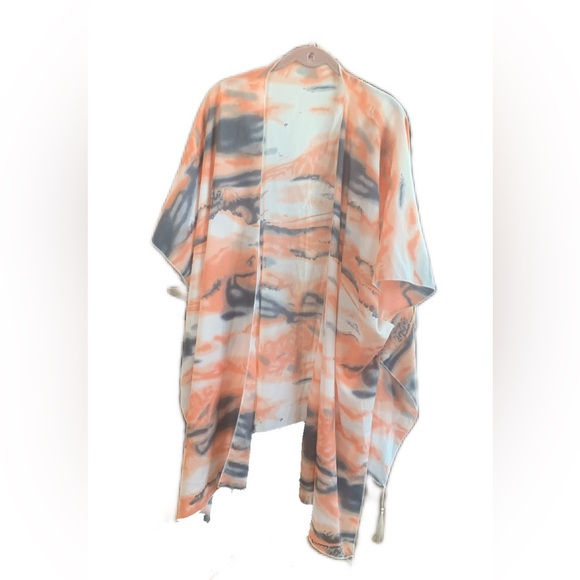 Tops - Peach/Gray Marbled Kimono / Cover Up with Tassels